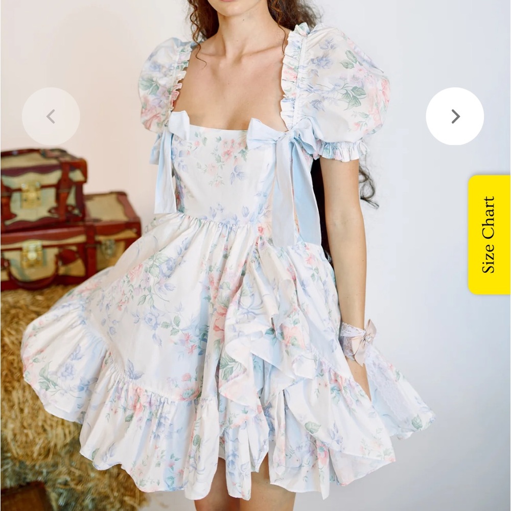 Selkie Mrs Darcy buttercream floral mini dress size L NWT
